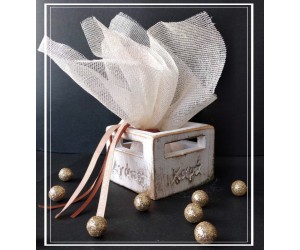  Μπομπονιέρα γάμου κεραμική βάση ρεσό με ευχές